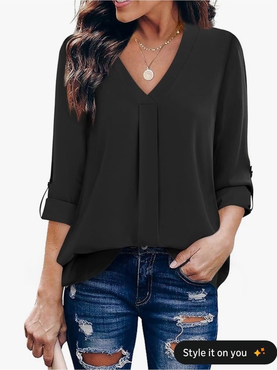 Youtalia Tops - Youtalia Black Roll Tab Blouse Office Chic Dressy Minimalist Medium